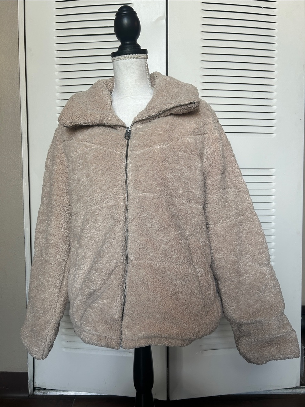Lucky Brand Taupe Teddy Zip-Up Jacket
